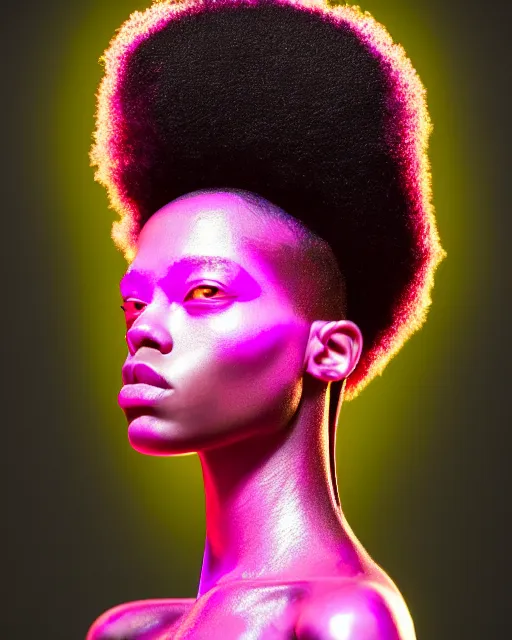 Prompt: hyperrealist highly intricate neo-baroque portrait pink pearlescent exoskeleton beautiful black goddess concept art pascal blanche key sage dramatic yellow lighting 8k high angle shallow depth of field