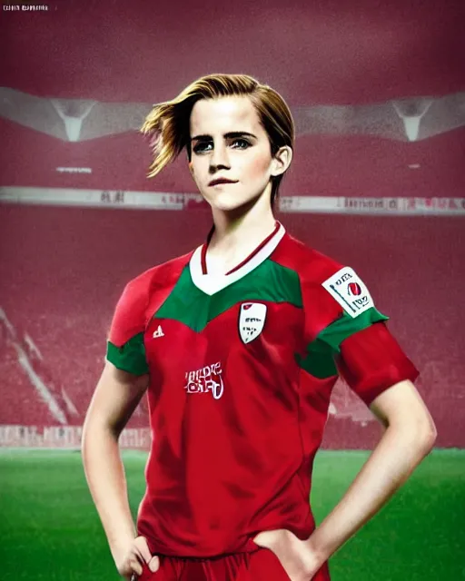 Image similar to a portrait of emma watson as a lokomotiv football player, hyper realistic, highly detailed