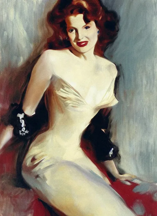 Prompt: portrait of rita hayworth, by john singer sargent