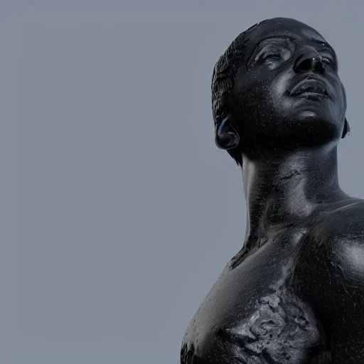 Image similar to photo of a black reflecting statue, photorealistic, octane render, unreal engine, 8 k, ultra detailed