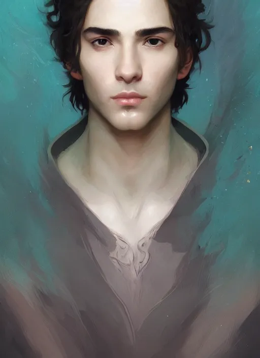 Prompt: character concept portrait of an attractive young focused Spanish wizard with pale teal skin enchanting a drowning spell, a floating iridescent spell book in the center, intricate, elegant, digital painting, concept art, smooth, sharp focus, illustration, from Metal Gear, by Ruan Jia and Mandy Jurgens and William-Adolphe Bouguereau, Artgerm