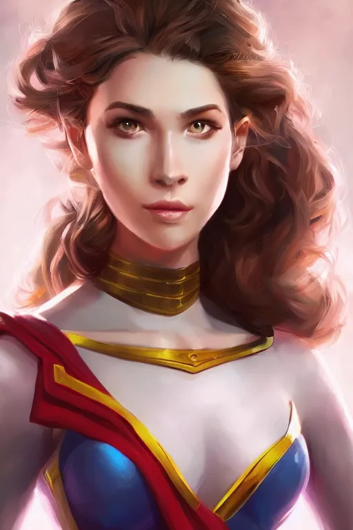 Prompt: three quarters portrait pose of a beautiful woman,super heroine costume,super powers,heroic pose, elegant, highly detailed, digital painting, artstation,shining, illustration, art by Stanley Lau
