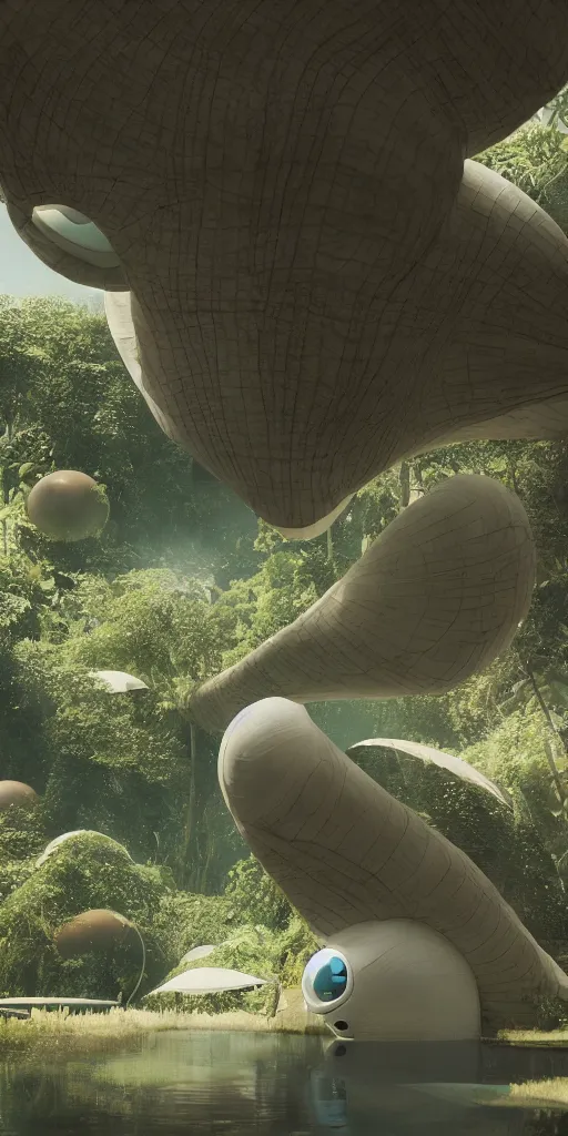 Image similar to cocoon plant technologic cotton - shaped house on a alien planet, by pixar, smooth, cinematic, wet reflections, ray tracing x, rtx, smooth