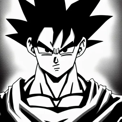 Image similar to Goku Portrait, Poster, Very Epic, 4k resolution, highly detailed, Trend on artstation Black & White Art, Blue fire, white background, sketch, Digital 2D, Character Design, in style Yasmine Putri