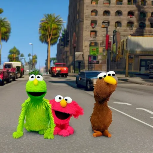 Image similar to sesame street characters in grand theft auto v