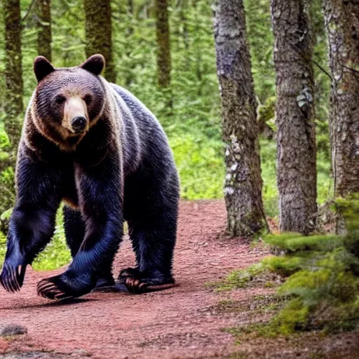 Image similar to photo of an agressive bear in a forest running at the camera