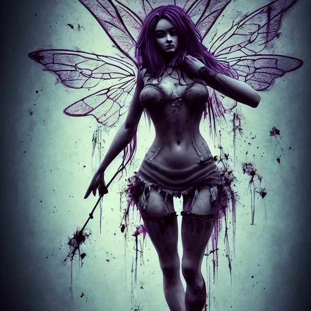 Image similar to full body pose, beautiful adult anarchy fairy, dirty, grungy, grunge, highly detailed, 4 k, hdr, smooth, sharp focus, high resolution, award - winning photo, artgerm, photorealistic