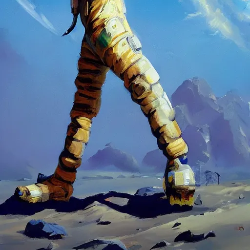 Prompt: a giraffe astronaut walking on the moon, trending on artstation, art by greg manchess, guangjian, detailed digital art, artstation hd