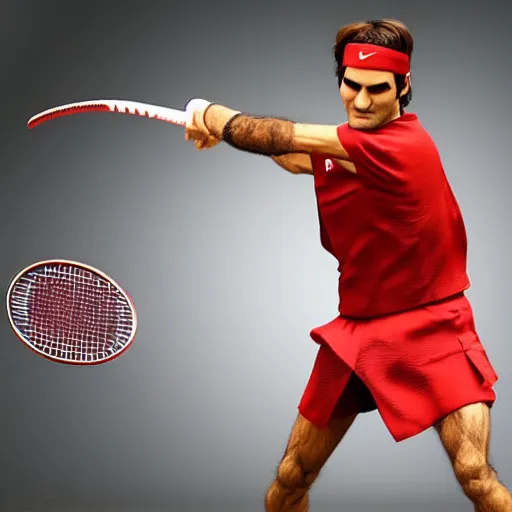 Image similar to Roger Federer in Samurai costume, intricate details, hyper realistic, soft lighting, epic