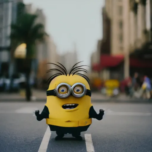 Image similar to photo of minion spotted in public, cinestill, 800t, 35mm, full-HD