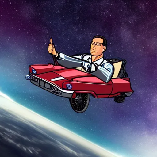 Prompt: archer from archer in space driving a cadillac