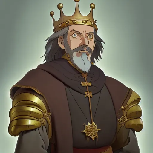 Image similar to portrait of a medieval old king, peter the great, artstation, cartoon, elegant, highly detailed, digital painting, masterpiece art by ghibli!, makoto shinkai!, bluth!, fujita goro!, giraud!, ghailan!, akihiko yoshida!, fadeev! 8 k