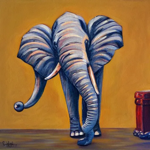 Image similar to an abstract oil painting of a gangster elephant and a gangster parquet