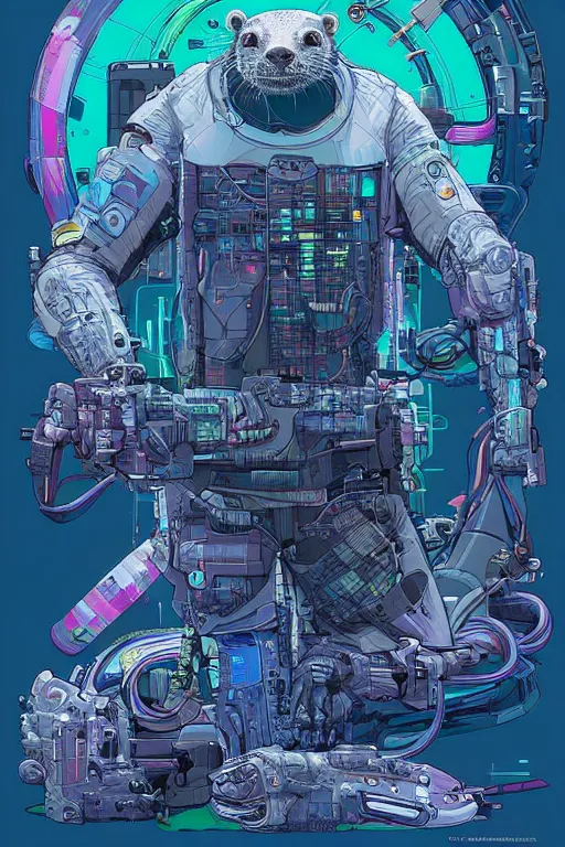 Image similar to A cyberpunk otter cyborg art by Josan Gonzalez, sci-fi, highly detailed, digital painting, artstation, smooth, sharp focus, illustration, concept art by Josan Gonzalez and James Gurney and Mœbius