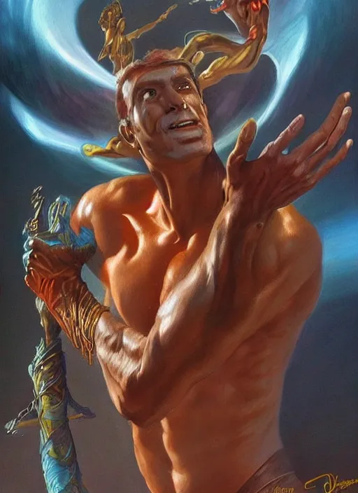 Prompt: a magical portrait of the god of power, art by boris vallejo and greg danton and denys tsiperko, detailed, hyperrealism, artstation