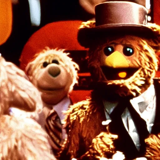 Image similar to fozzie bear in the godfather, 4k, high detail, high-resolution photograph