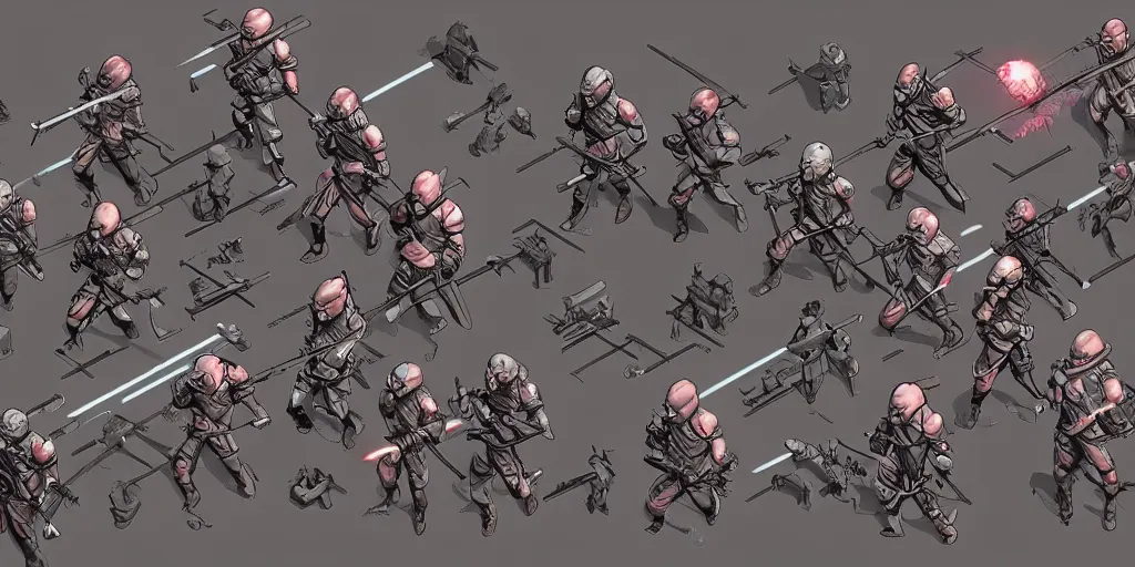 Image similar to isometric storm troopers character design, idle, rpg, fire emblem, colored, sprite, pc game, sideview, art by moebius and greg rutkowski.