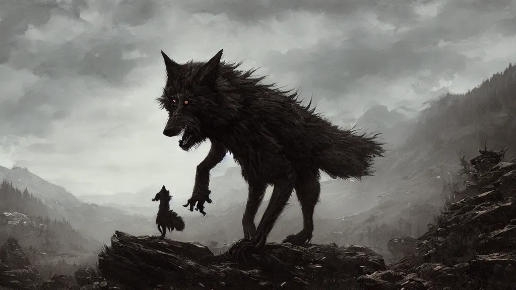 a lone werewolf in a stunning landscape by jakub | Stable Diffusion ...