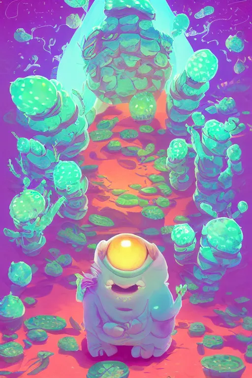 Image similar to roots cactus sushi cristal smurf ghost creature animal sushi cristal very big eye roots cactus elemental flush of force nature micro world fluo fishscale, behance hd by jesper ejsing, by rhads, makoto shinkai and lois van baarle, ilya kuvshinov, rossdraws radiating a glowing aura global illumination ray tracing hdr