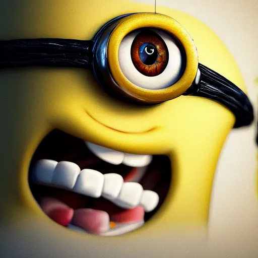 Image similar to an epic painting minion laugh out loud with tears, perfect composition, golden ratio, beautiful detailed, photorealistic, digital painting, concept art, smooth, sharp focus, illustration, artstation trending, octane render, unreal engine