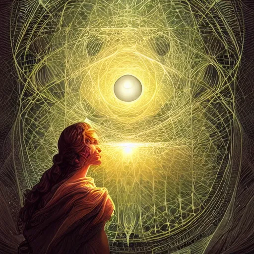 Image similar to beautiful portrait of intelligence of science, spatial space deformation in latent space, math art, astral plane, by artgerm and dan mumford and gustave dore