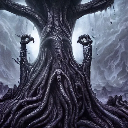 Image similar to old gods looking at the world for the first time, dark and beautiful, stunning 4 k, extremely detailed, opening shot, h. p. lovecraft, fantastic, fantasy.