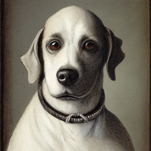 Prompt: A dog, Portrait artwork René Descartes