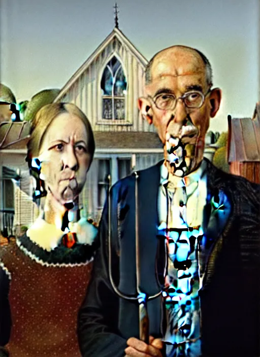 Prompt: obama in american gothic by grant wood