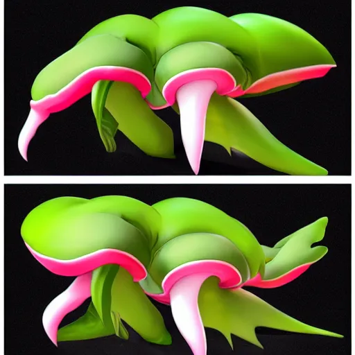 Image similar to a pokemon that looks like a nepenthes, with a bromeliad hair, digital art. trending on art station, unreal engine.