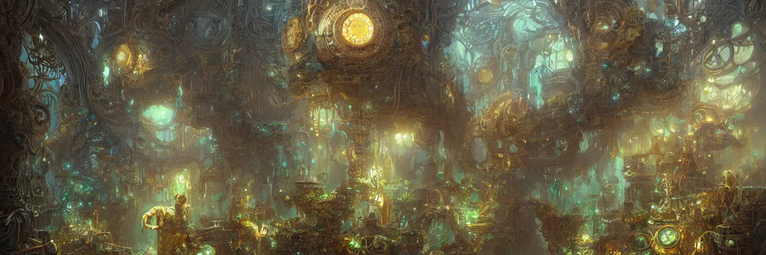 Image similar to Marc Simonetti, Mike Mignola, smooth polished metal with detailed line work, Mandelbulb flowers and trees, Exquisite detail, blue neon details, green neon details, white neon details, hyper detailed, intricate illustration, golden ratio, steampunk, rays of light, mist, neon lights, steampunk desert background, by peter mohrbacher