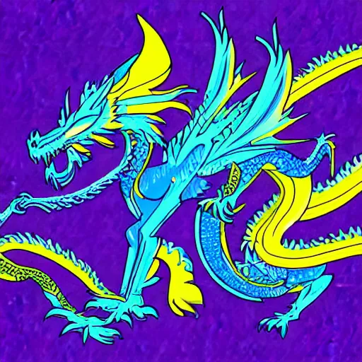 Image similar to illustration neon blue and yellow super cool dragon