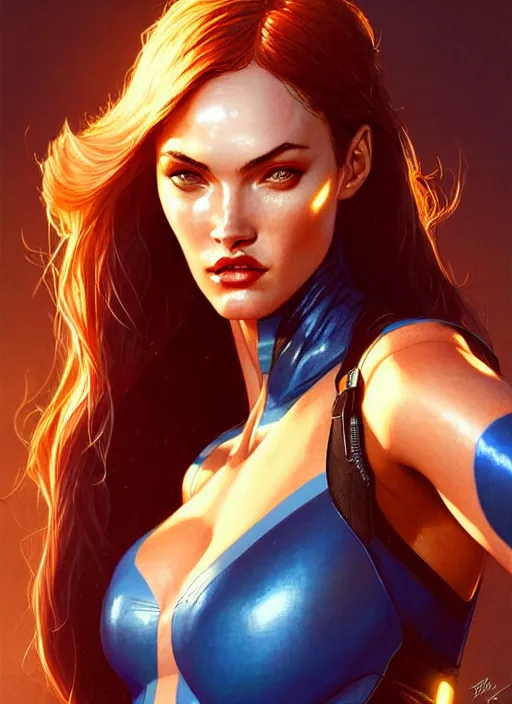 Prompt: portrait of apex legends megan fox as mystique, intricate, elegant, glowing lights, highly detailed, digital painting, artstation, glamor pose, concept art, smooth, sharp focus, illustration, art by artgerm and greg rutkowski, artey freytag