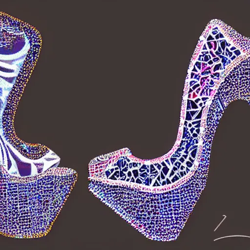 Image similar to high heel shoes in the style of gaudi, highly detailed, studio lighting