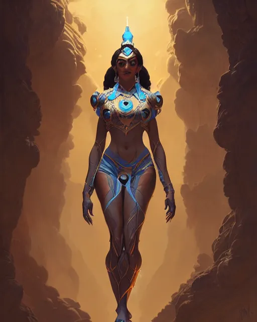 Prompt: symmetra from overwatch, character portrait, close up, concept art, intricate details, highly detailed by greg rutkowski, michael whelan and gustave dore