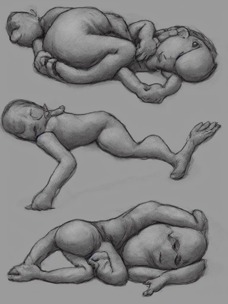 Image similar to fetal position by Disney Concept Artists, blunt borders, golden ratio