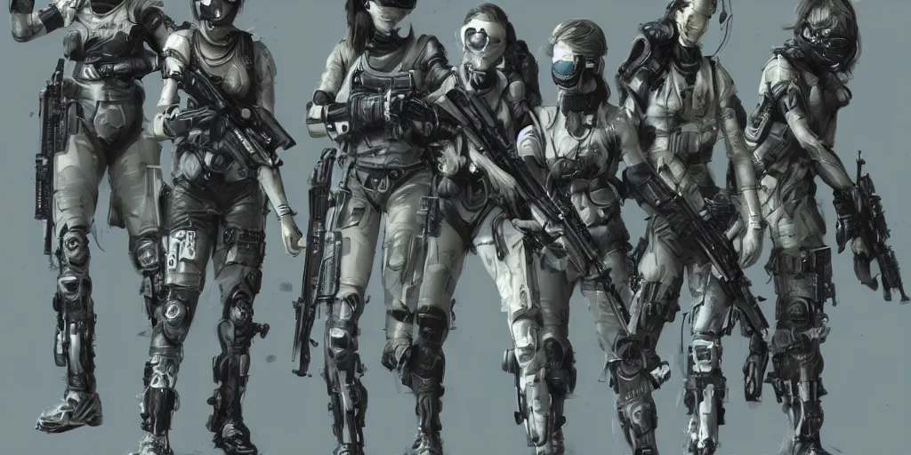 Prompt: female cybernetic special forces, by Maciej Kuciara, detailed, luminescent, armed