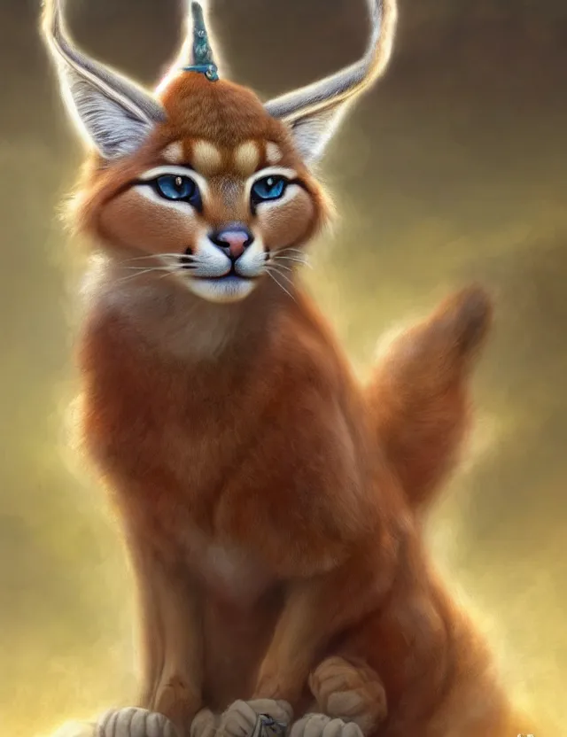 Image similar to cute fluffy caracal in a ancient greek city, wearing laurel chaplet hat on head | | cute, key visual, realistic shaded perfect face, fine details by stanley artgerm lau, wlop, rossdraws, james jean, andrei riabovitchev, marc simonetti, and sakimichan, trending on artstation