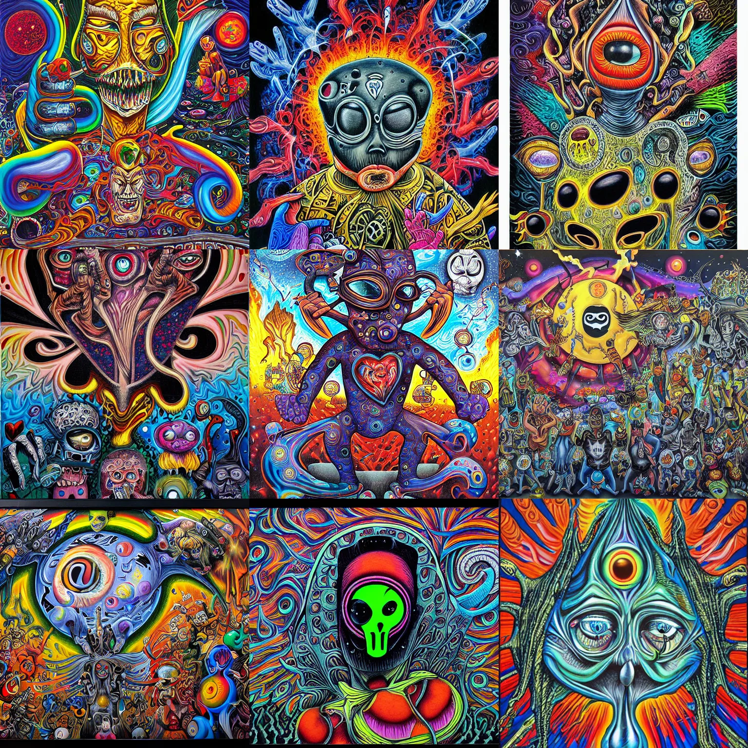 Prompt: black bloc painting by aaron brooks, chris dyer, android jones, and alex grey, highly detailed, high quality, high definition