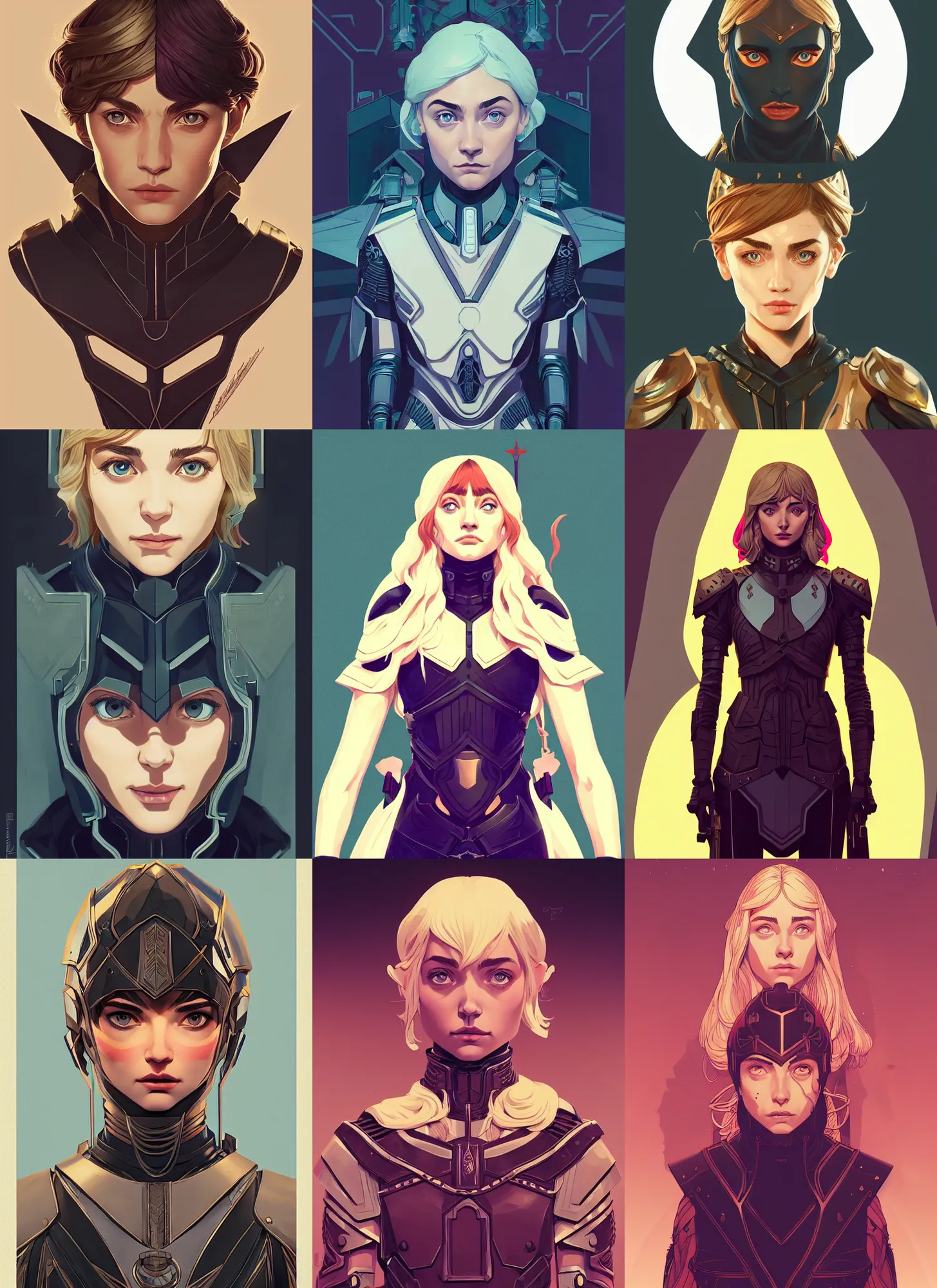 Prompt: front facing symmetrical centered portrait, Imogen Poots as a Paladin, fantasy concept art by Tomer Hanuka, cgsociety, vanitas, ilya kuvshinov, Michael, 2d game art