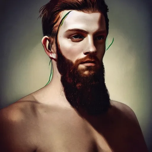 Prompt: Portrait of Zeus for the cover of Vogue painted by Daniel Spreck