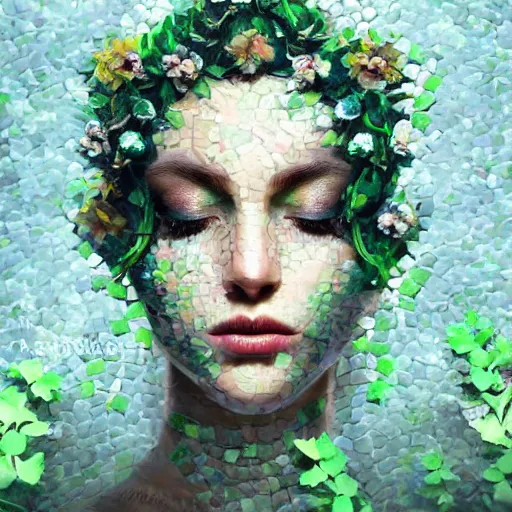 Image similar to the most perfect individual person in the world, high beauty vine, artstation, ample lighting, flower mosaic, dna, intense fantasy