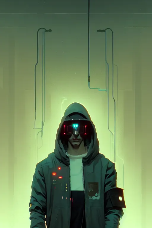Image similar to cyberpunk synth, hyper - realistic portrait of a man in a hoodie, cyberpunk, by atey ghailan, by greg rutkowski, by greg tocchini, by james gilleard, by joe fenton, by kaethe butcher, dynamic lighting, gradient light blue, brown, blonde cream and white color scheme, grunge aesthetic