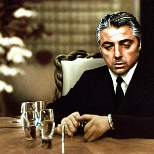 Prompt: Still of Carlo Ancelotti in The Godfather (1972)