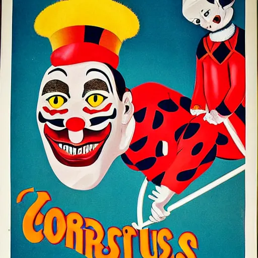 Image similar to poster advertising a circus, printed poster, creepy clown, 1 9 4 0 circus poster