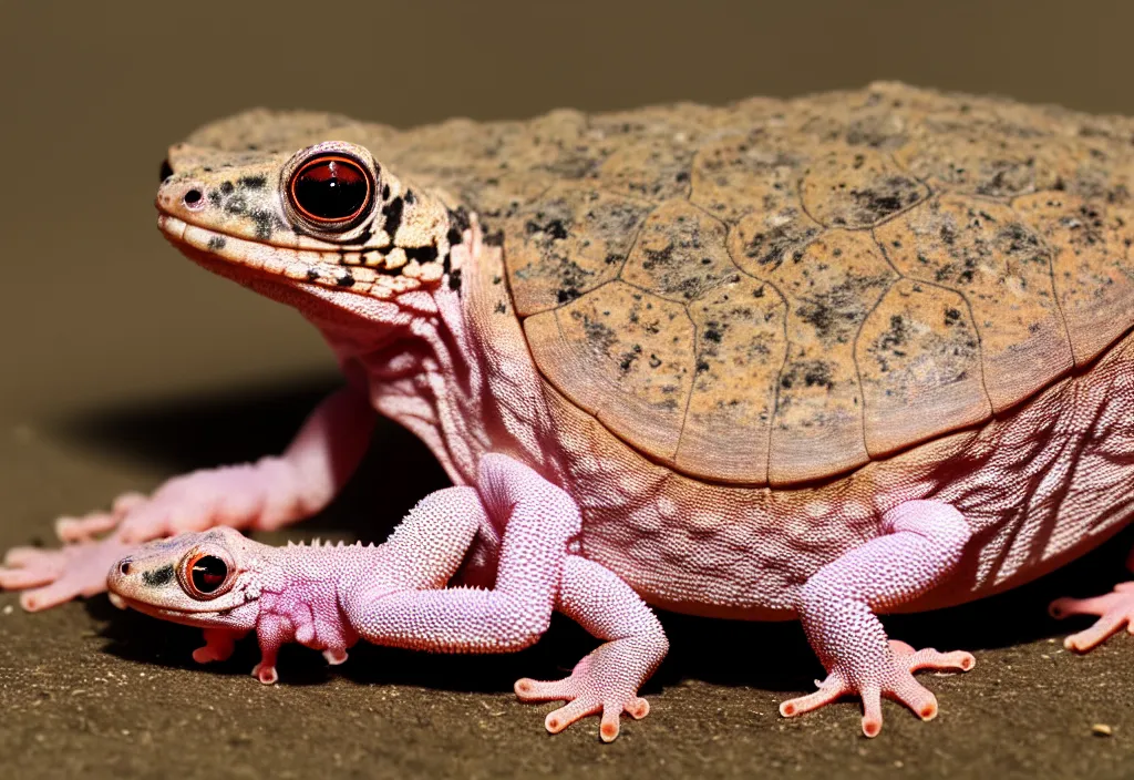 Image similar to Photo of a lone young New Zealand pink gecko tortoise looking at the camera, cute, nature photography, National Geographic, 4k, award winning photo