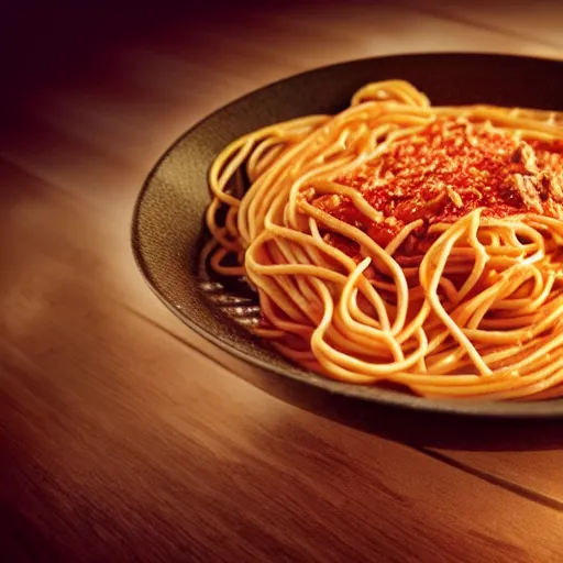 Prompt: cinematic shot a bowl of spaghetti, hyper realistic, mood lighting, fantasy, detailed face, highly detailed, super realistic, perfect lighting