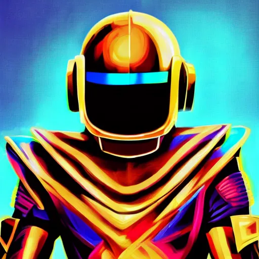 Prompt: shovel knight as daft punk, realist,4k, colorful, digital art