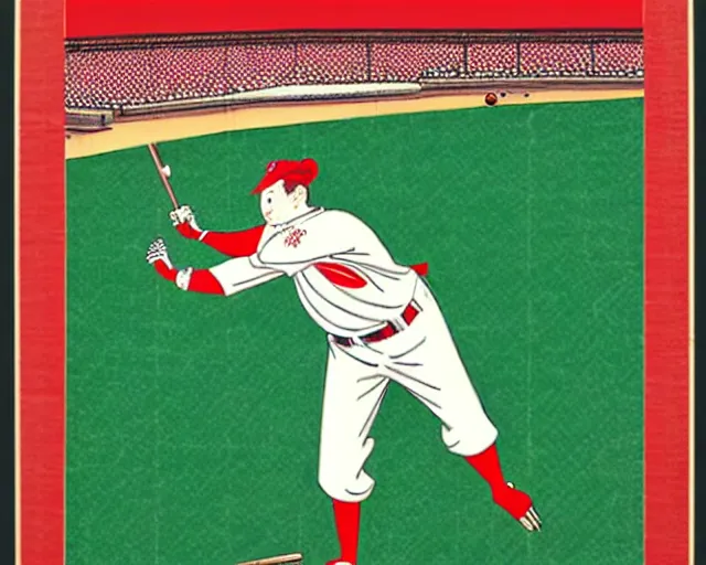 Image similar to ukiyo - e portrait of fenway park, green monster wall in left field, boston red sox