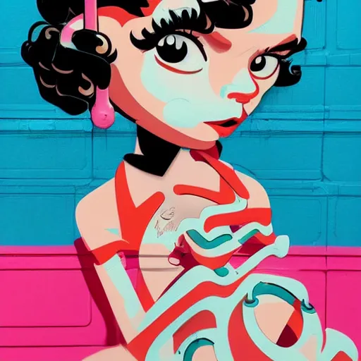 Image similar to zendaya x betty boop painting, matte paint, street art, by sachin teng x supreme : 5 marijuana, graffiti, smoke, hard edges, geometric shapes, by sachin teng : 6