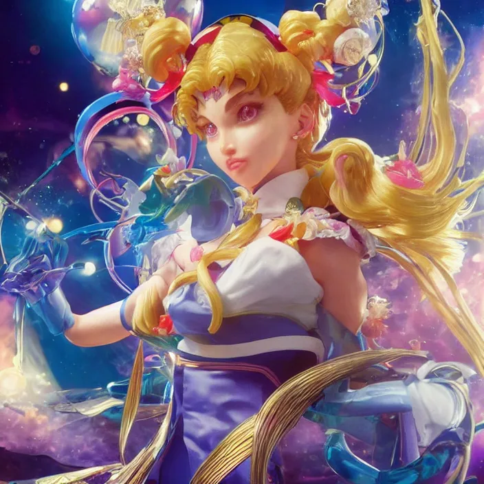 Prompt: jeff koons style sailor moon, ultra realistic, concept art, intricate details, serious, highly detailed, photorealistic, octane render, 8 k, unreal engine, art by todd mcfarlane and artgerm and greg rutkowski and alphonse mucha